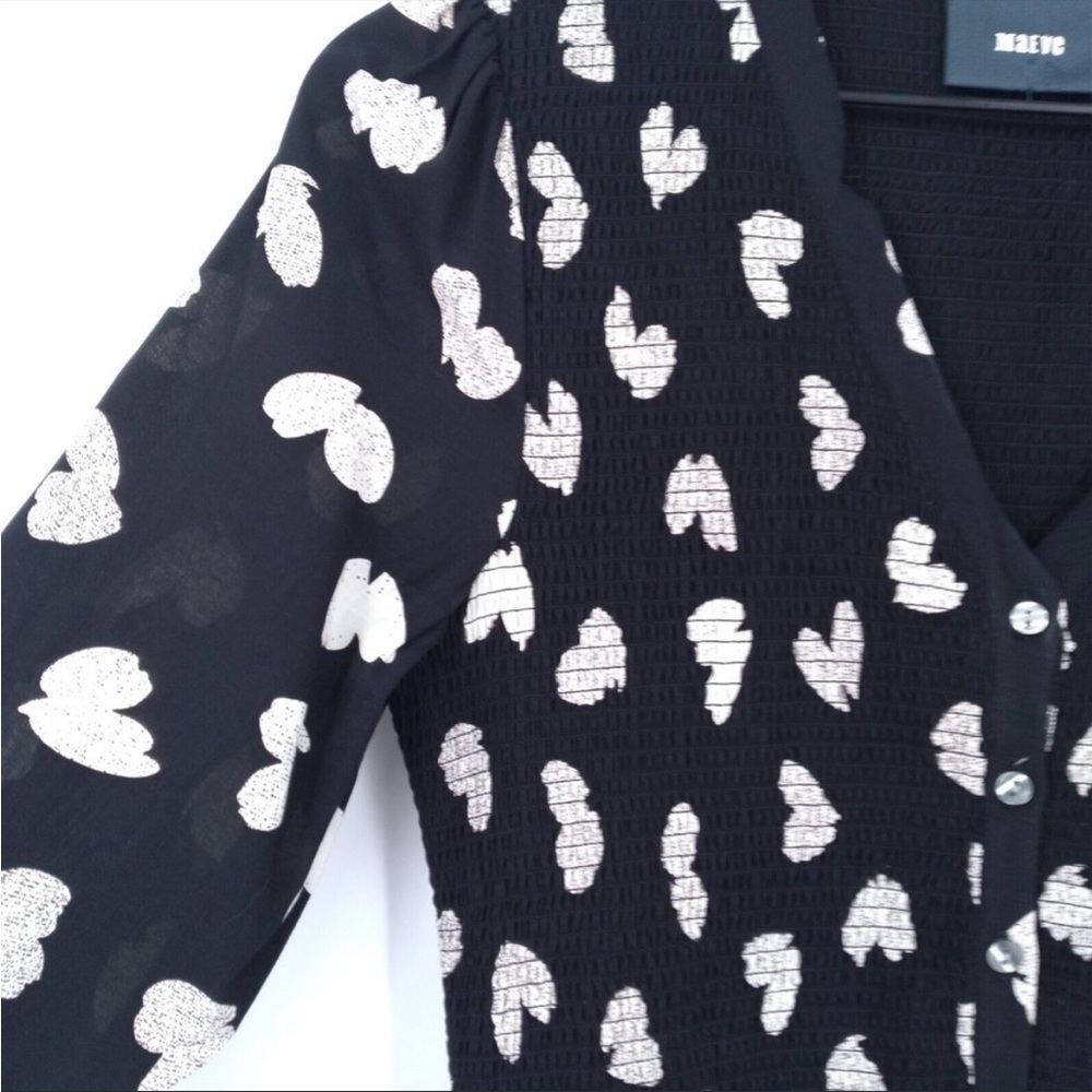 Anthropologie Maeve XSmall Banet black/white heart print smocked dress - Picture 6 of 9